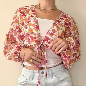 Lauren Conrad Tie Front Balloon Sleeve Top